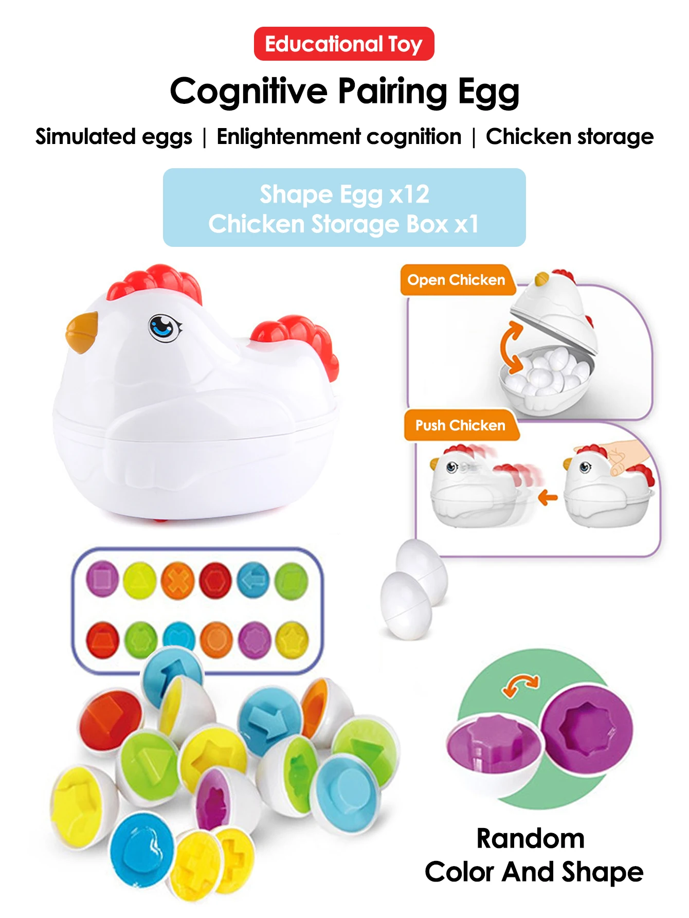 12pc Matching Eggs Montessori Sensory Baby Toys Easter Eggs Chicken Colors Shapes Sorter Learning Educational Toy For Kids Gifts