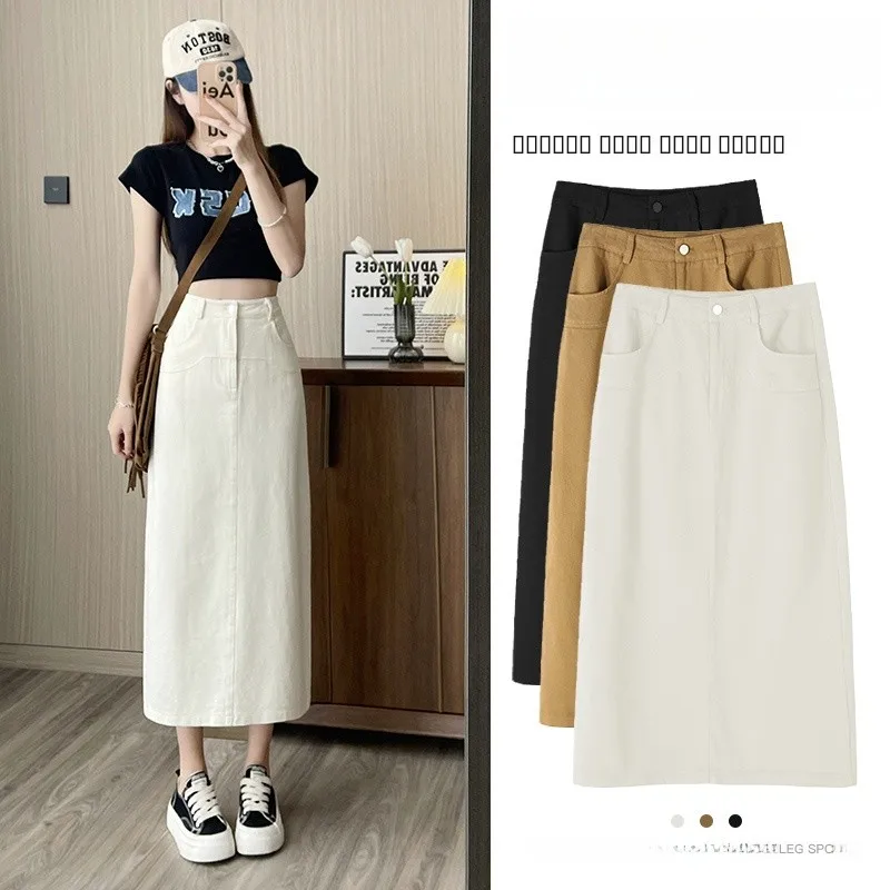 

Джинсовая юбка Emily Clud с высокой талией и разрезом, женская летняя юбка средней длины А-силуэта, облегающая, модная и стильная