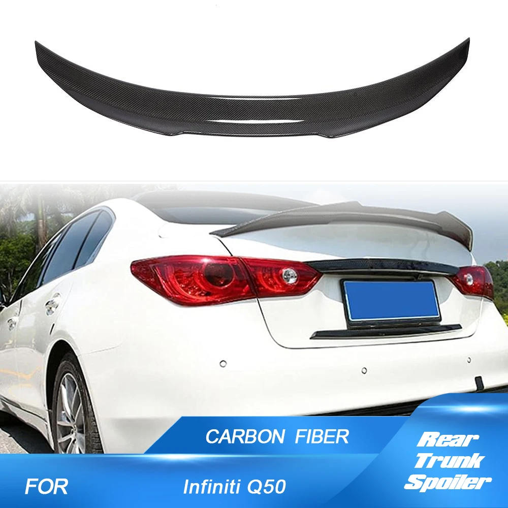 Car Trunk Racing Spoiler for Infiniti Q50 Q50S Sedan 2014-2022 Real Carbon FiberCar Rear Trunk Lid Wing High Kick Duckbill Lip