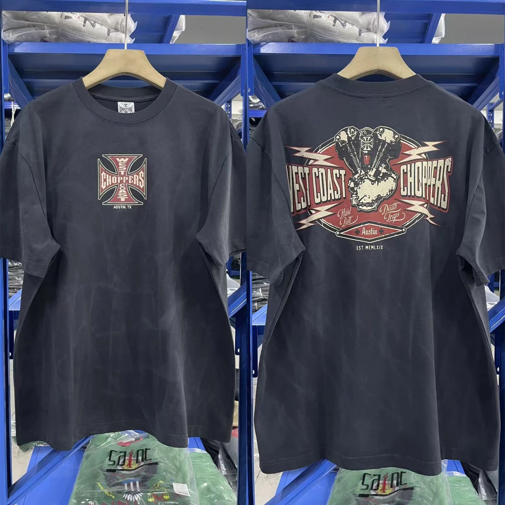 

Винтажная футболка West Coast Choppers 2026ss для мужчин и женщин, высококачественная мотоциклетная футболка West Coast, темно-синяя, с эффектом потертости