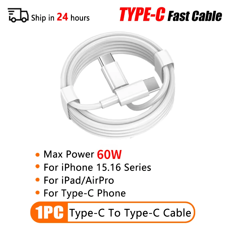 PD 60W USB C naar Type C snellaadkabel voor Apple iPhone 11 13 14 15 16 Pro Max 12 Mini 6 7 8 Plus XS XR iPad USB A 2M-kabel