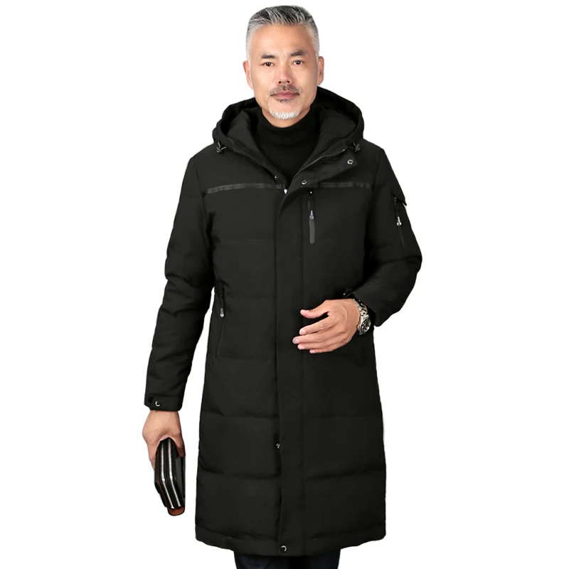 Plus Size 5XL Middle-aged Men Winter Down Coat For Father Long White Duck Down Winter Jacket Men Hooded Down Parka Men Overcoat