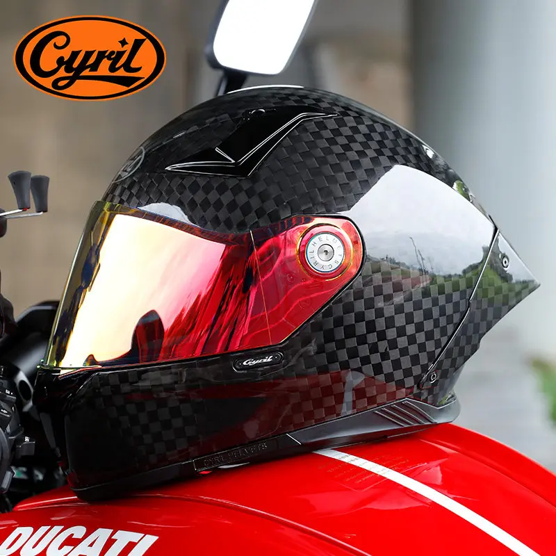 Carbon Fiber Full Face Motorcycle Helmet Lightweight Racing Riding Helmet Four Seasons Helmet for Men Women