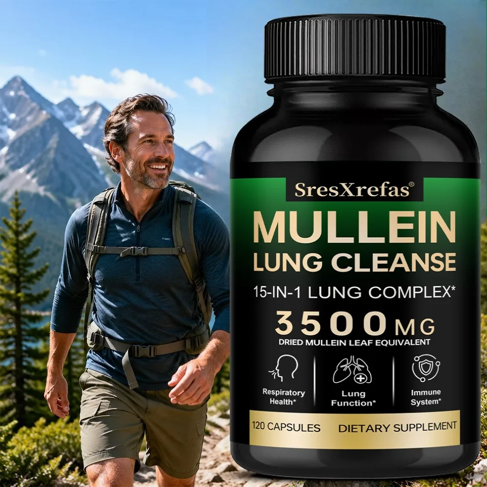 

Mullein Extract for Lung Detox - Echinacea | Oregano | Quercetin | NAC - 15-in-1 Lung Support Supplement, 120 Vegan Capsules