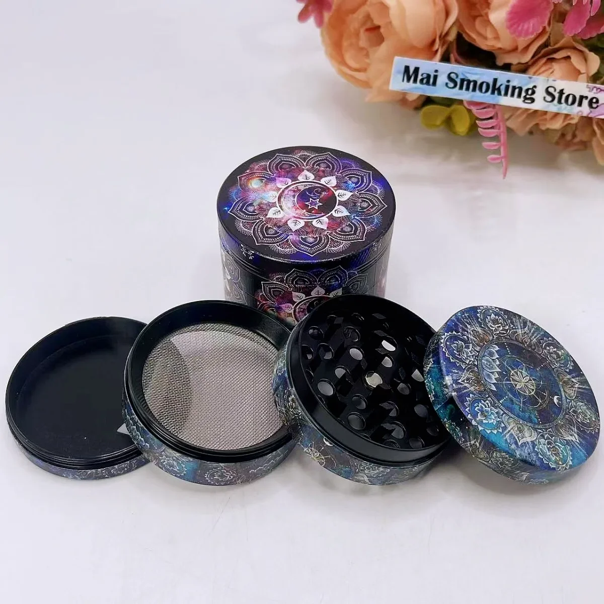 2inch Kaleidoscope Herb Grinder 4-layer Manual Spice Mill Pepper Salt Mortar Metal Grass Tobacco Grinder Smoking Accessories