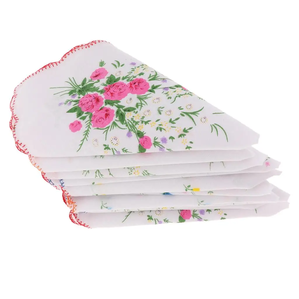 10PCS Womens Beautiful Cotton Floral Handkerchief Wendding Party Fabric Hanky