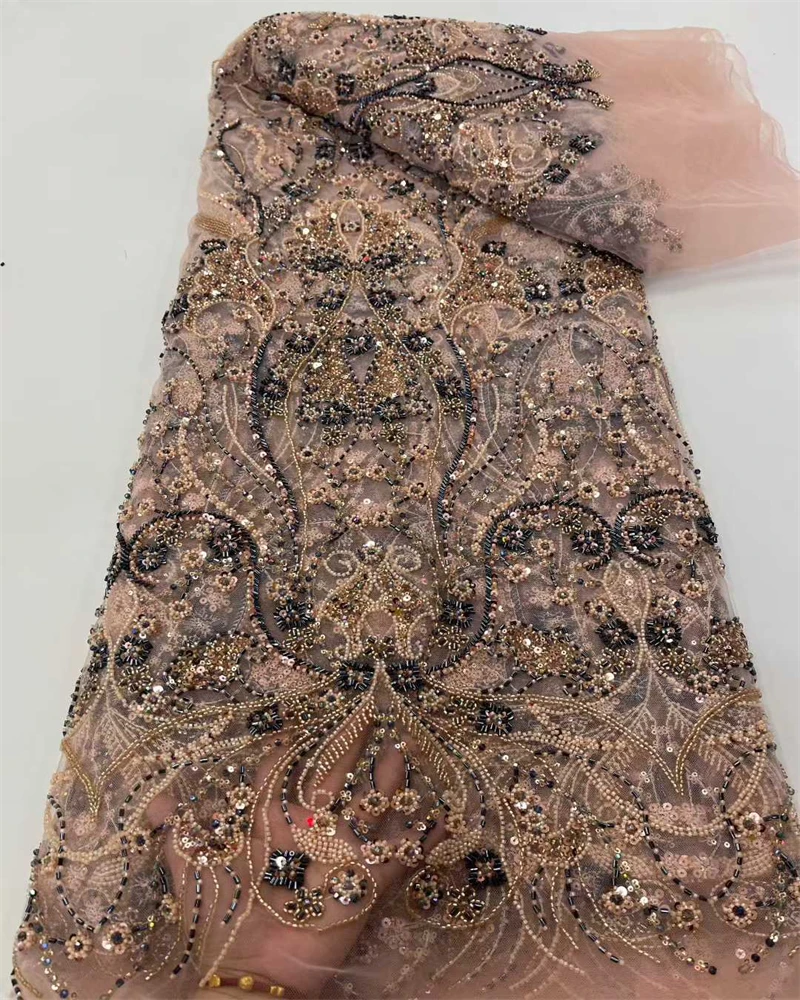 

FashionAfrican Lace Fabric Sequins Tulle Mesh Embroidery Lace for Wedding Bridal Fabrics High Quality Laces Dresses 2025