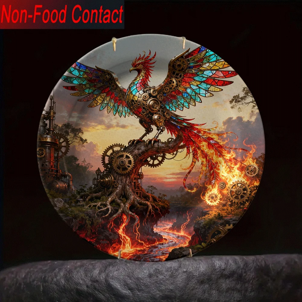 

2D плоская керамическая декоративная тарелка (1 шт.), с рисунком «Механический Феникс», не требующая расходных материалов, чисто декоративная, для дома