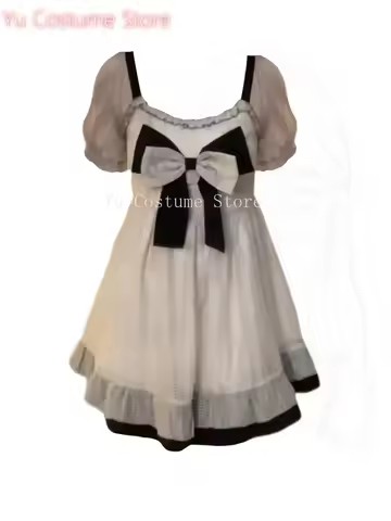 Kawaii France Birthday Dress Women Short Sleeve Elegant Evening Party Lolita Dress Bow Square Collar Sweet Frocks Korean Costume