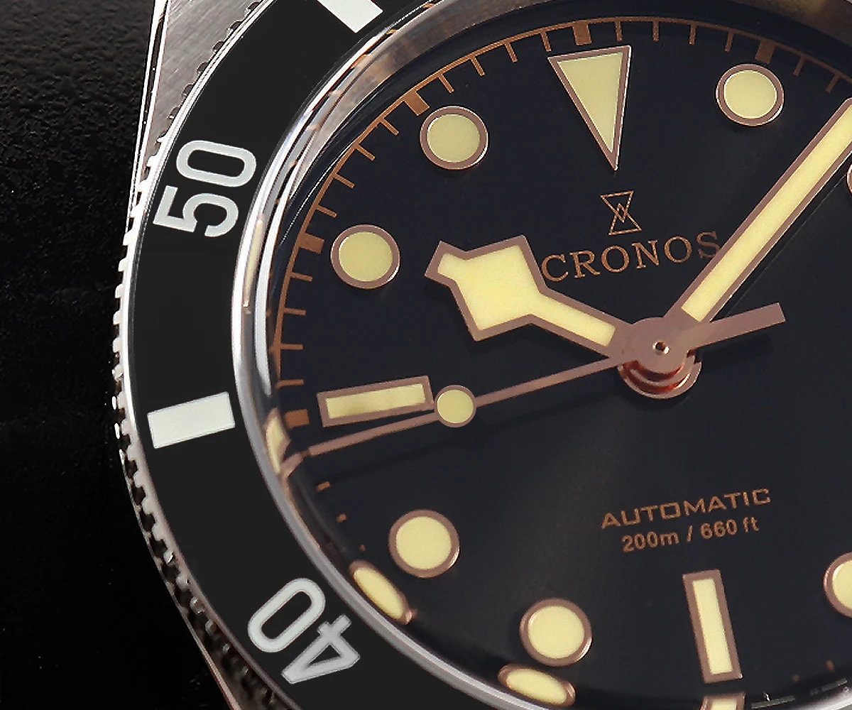 Cronos Luxury Men\'s Watches 37mm Diver BB54 Vintage Automatic Matt/ Aluminum Bezel Female End Links Sapphire 20 Bar L6033