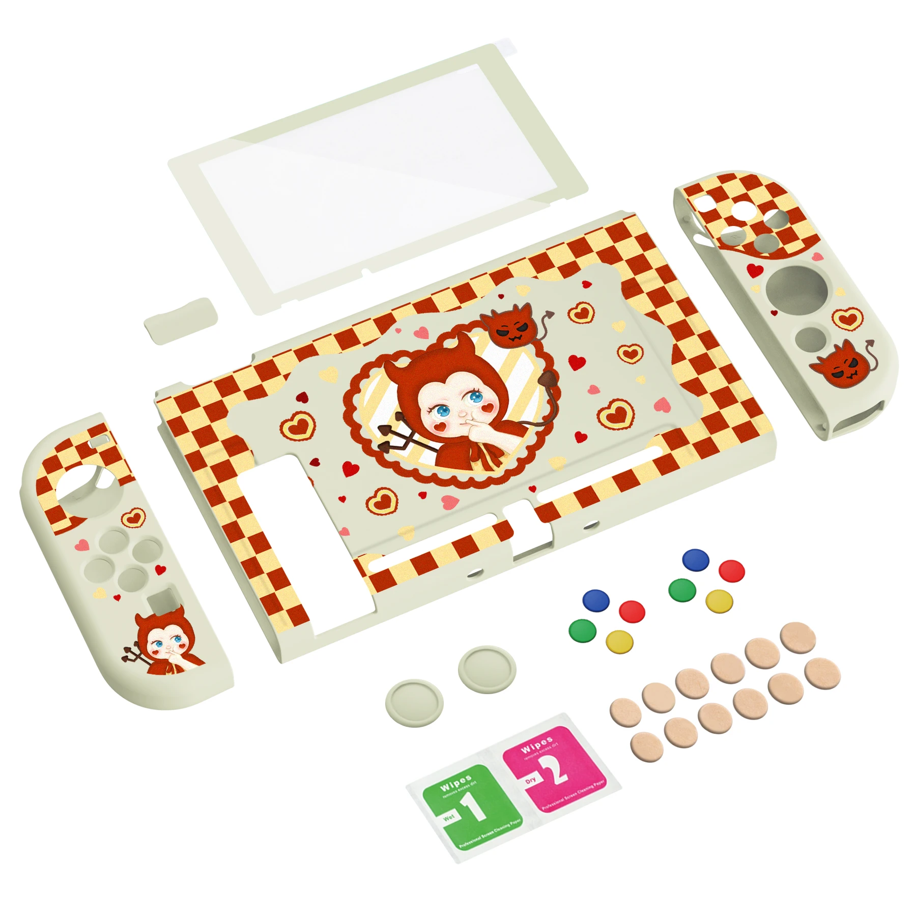 PlayVital ZealProtect miękkie etui ochronne na przełącznik NS z nakładki na przyciski i przyciski kierunkowe i osłony ekranu Little Devils