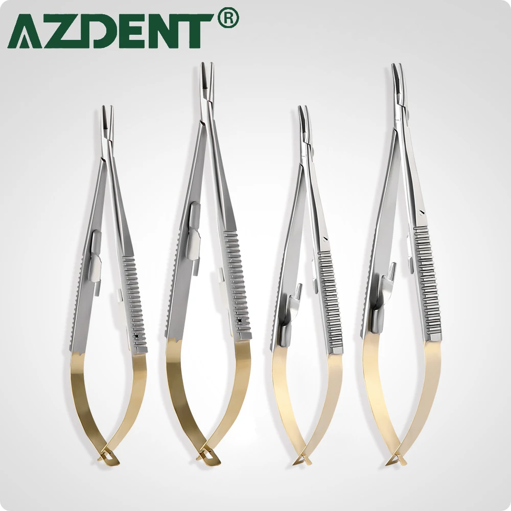 Azdent Straight/Curved Castroviejo Needle Holders with Lock 14cm/16cm Needle Holding Forceps Tweezer Dental Forceps Microsurgery