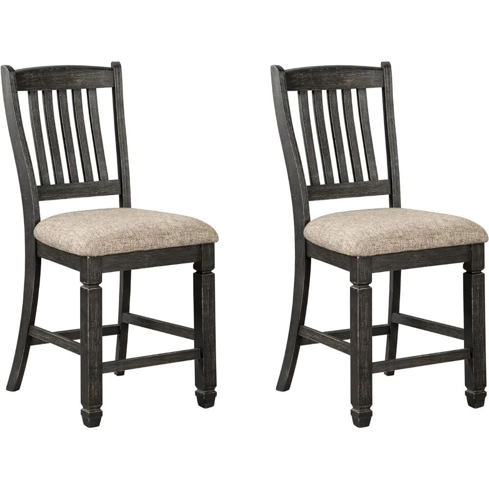 Tyler Creek-Estofados Barstool, Farmhouse Counter Altura, 24.38 in, Apenas Preto, Conjunto de 2