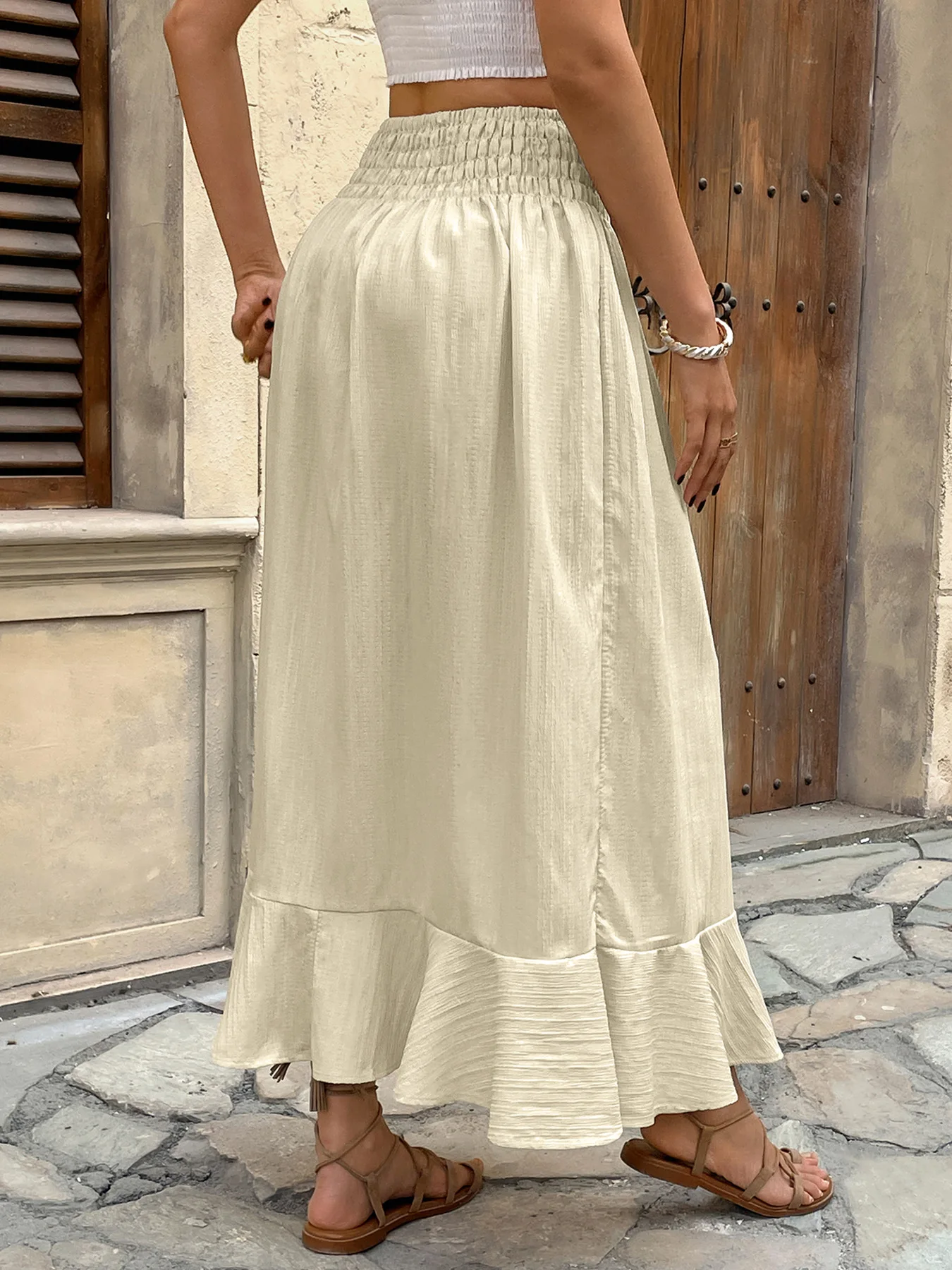Women's Skirt Summer 2025 Bohemian Style New Retro Elastic Waistband Button Style Versatile Split Skirt for Daily Wear