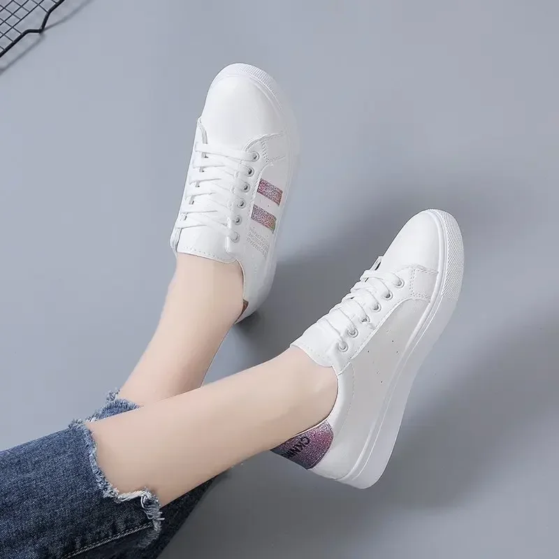 Tennis Shoes for Women 2024 Breathable White Sneakers Lace-Up Flat Shoes Outdoor Gym Sports Shoes Girl Lightweight Footwear