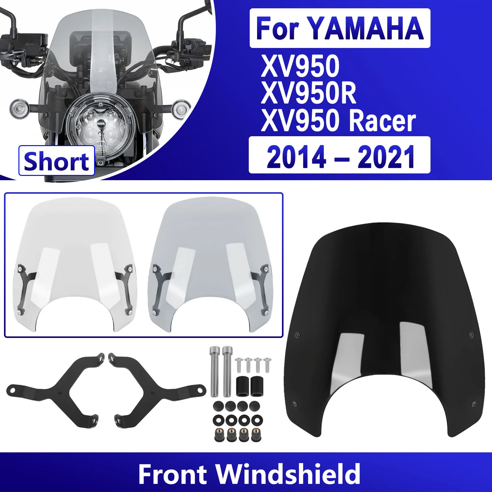 Motorcycle Windshield For Yamaha XV950 XV950R XV950 Racer 2014 - 2021 Front Short Fairing Windscreen Protector Visor Accessories
