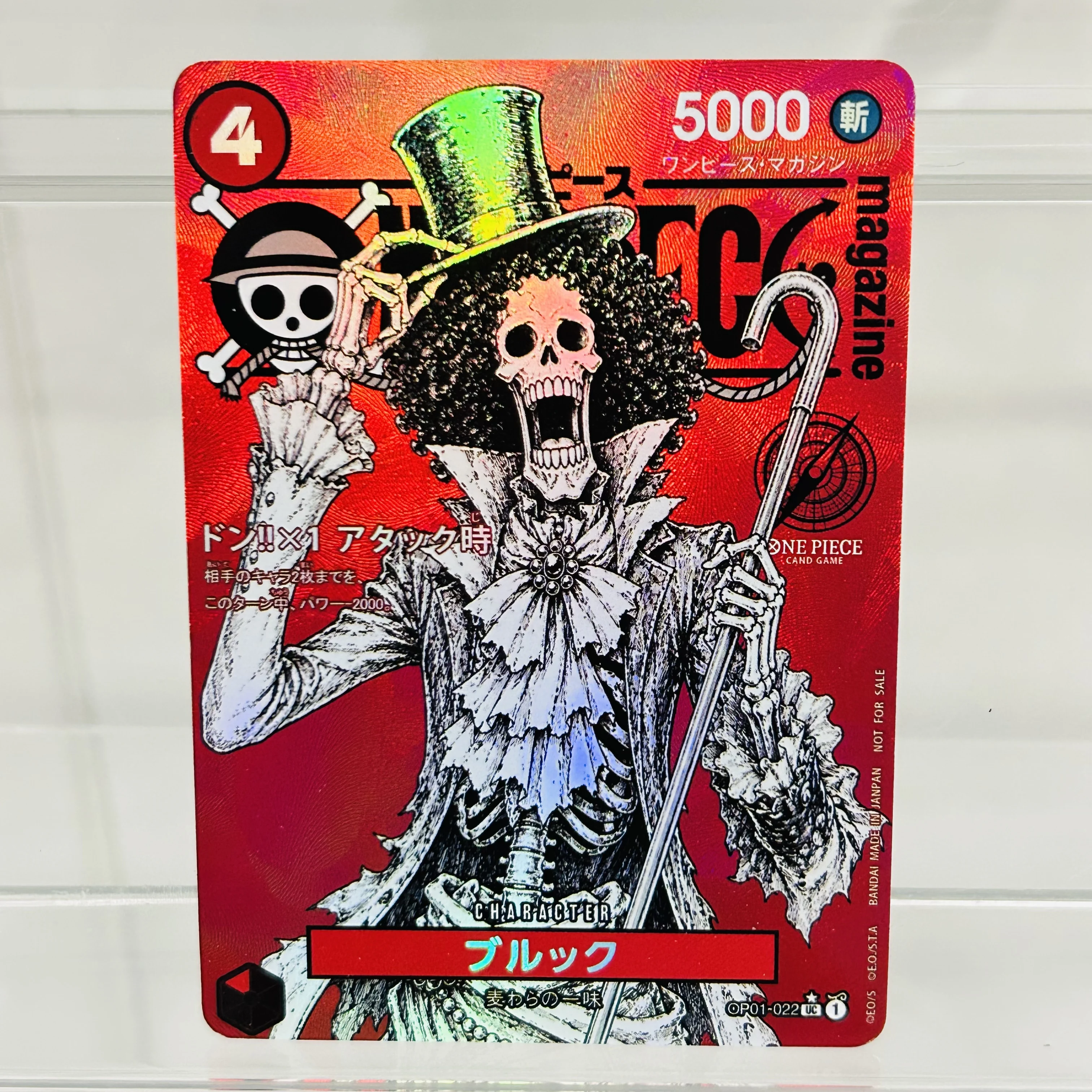 Tarjeta Coleccionable de Anime One Piece Brook OP01-022, Diseño Japonés con Textura Holográfica, en Perfecto Estado