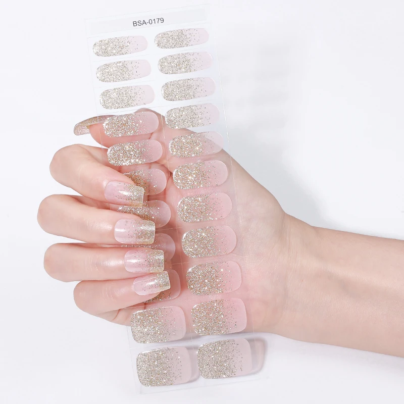 22 Tipsy Błyszczące Naklejki na Paznokcie Żelowe Bez UV Gradient Marmur Pełne Pokrycie Długotrwałe Paski Żelowe do Paznokci DIY Dekoracja Manicure