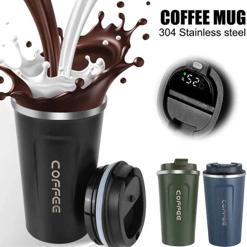 Thermo Cafe Coffee Mug Car Thermos Mug 380/510ML Leak_Proof Travel Thermo Cup for Tea Water Coffee Double Stainless Steel