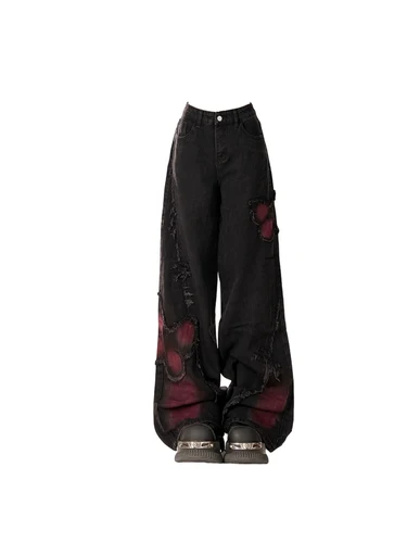 Imagen 2 del producto Pantalones vaqueros holgados de mariposa para mujer, pantalones vaqueros estéticos Vintage de los años 90, pantalones vaqueros de gran tamaño Harajuku Y2k 2000s, ropa gótica negra