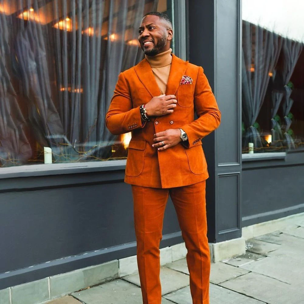 

High Quality Velvet Suits for Men Formal Double Breasted Solid Color 2 Piece Jacket Pants Full Sets Customzied Outfits Wear