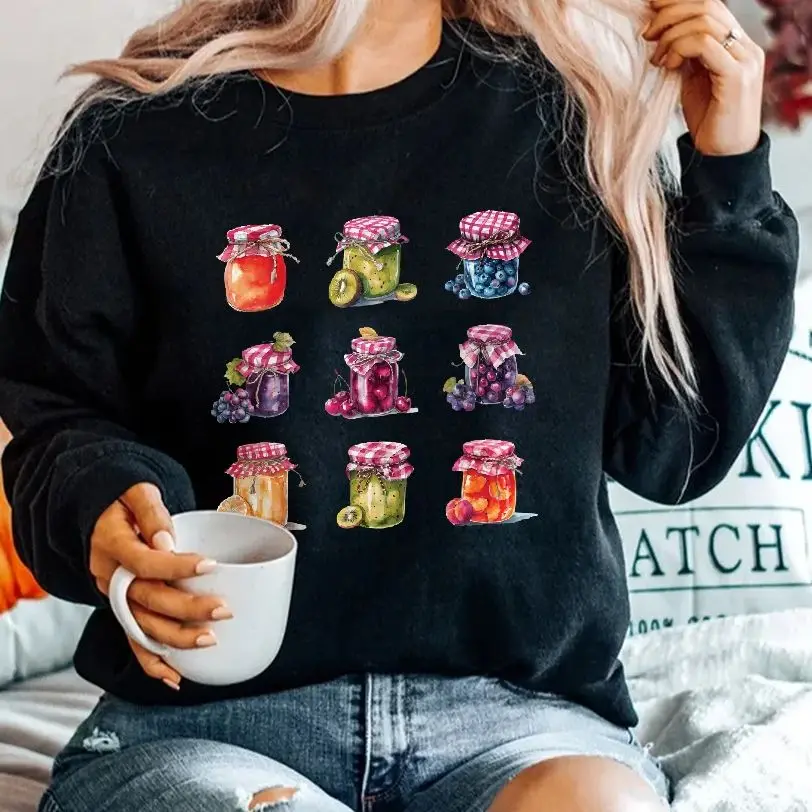 

Unisex Sweatshirt Long Sleeves Casual Hoodies Stylish Pullover Daily Wear Multiple Colors Versatile Watercolor Canned Fruit