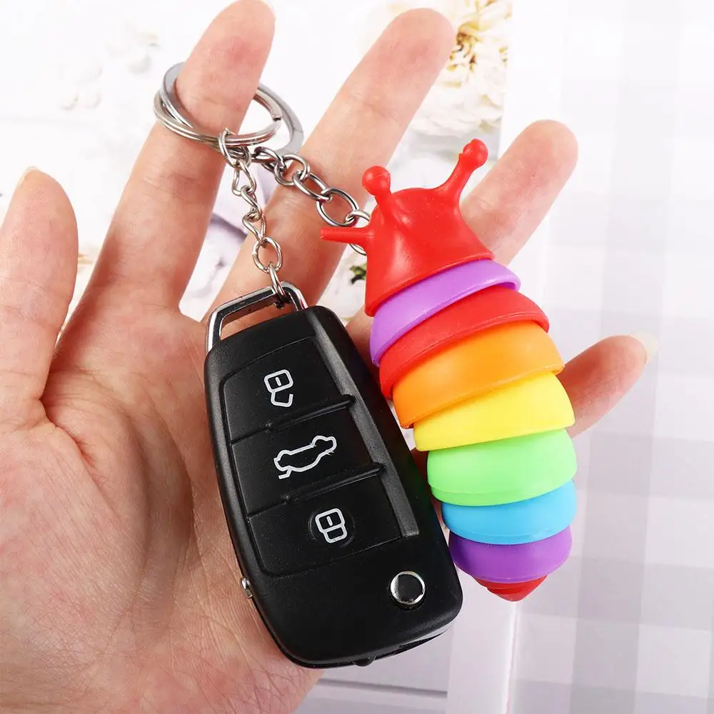 Squeeze Sensory Toys Key Ring Toy Keychain Caterpillar Keychain Key Chain Caterpillar Keyring Finger Slug Snail Caterpillar