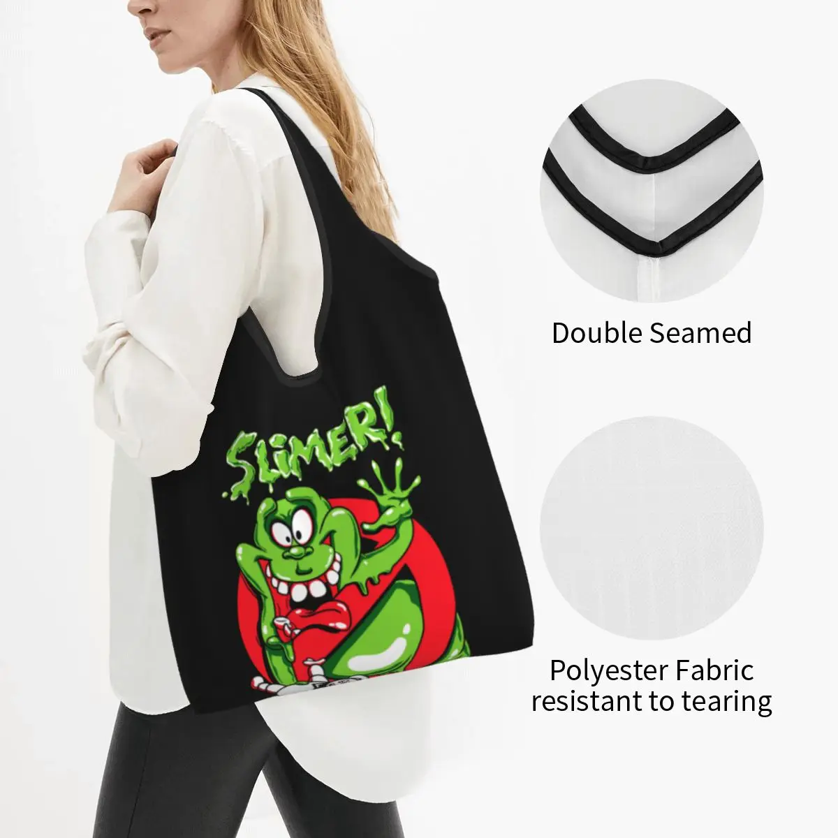 Funny Print Ghost Buster Slimer Shopping Tote Bag Portable Shopper Shoulder Supernatural Ghosts Movie Handbag