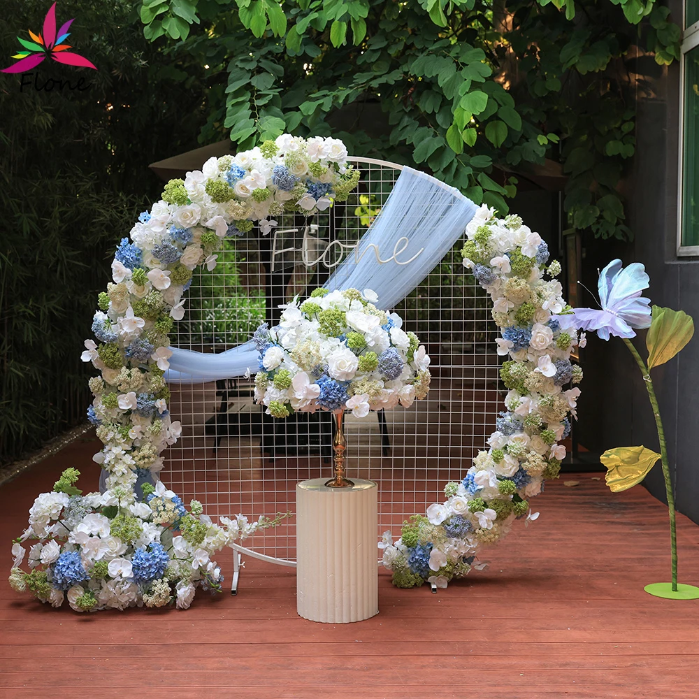 Luxury Wedding Backdrop Artificial Flowers Arrangement Event Decoration High-end Custom White Blue Green Kunstbloemen HY2418