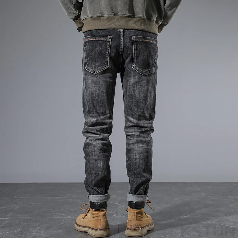 Kstun Grey Jeans Voor Heren Stretch Denim Broek Slanke Rechte Originele Heren Desinger Kleding Streetwear 2024 Herfst Nieuwe Arrivials