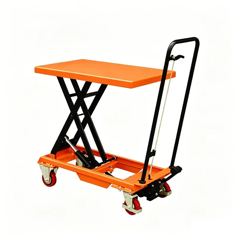 Heavy cargo transport mobile hydraulic scissor lift table transport trolley 800 watt electric lift truck