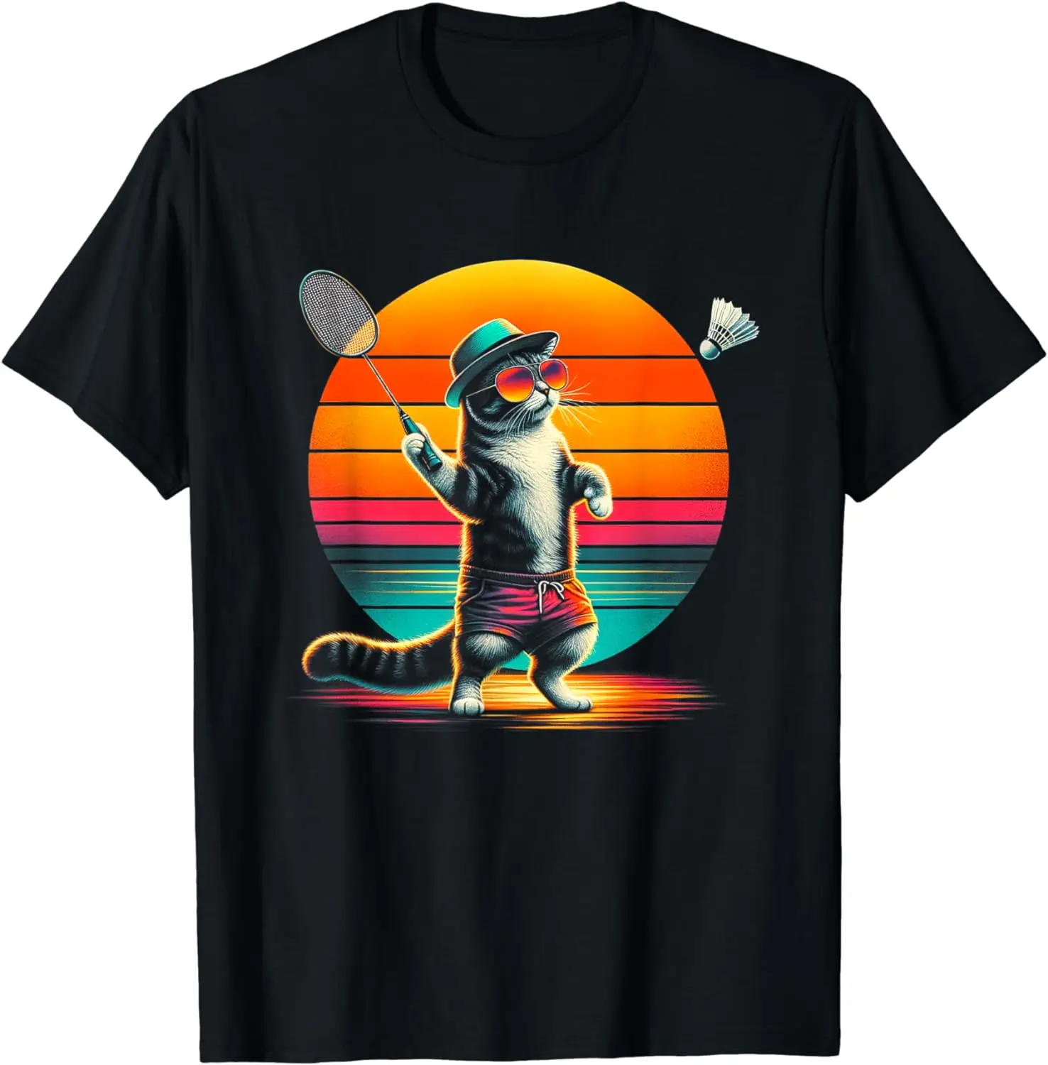 Cat Shuttlecock Badminton T-Shirt Funny Cut Kawaii T-shirt  Streetwear Graphic T Shirts Men Clothing Tops Ropa Hombre