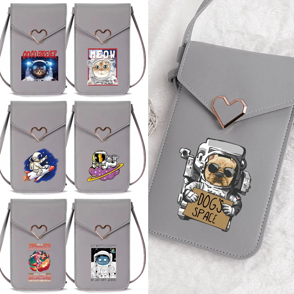 

Сумка-кошелек с прозрачным сенсорным экраном для телефона, с принтом космонавта, на плечевых ремнях, для монет и покупок, сумка для хранения телефона