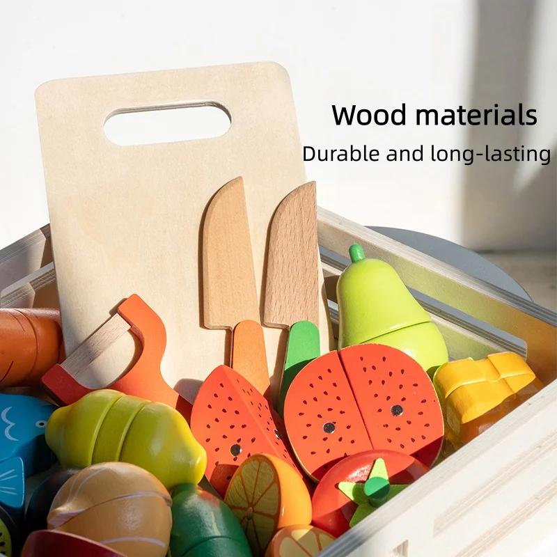 مجموعة ألعاب خشبية ممتعة لقطع الفواكه والخضروات تتضمن فواكه وخضروات متنوعة مع أدوات تقطيع للأطفال سيكون لها انفجارًا