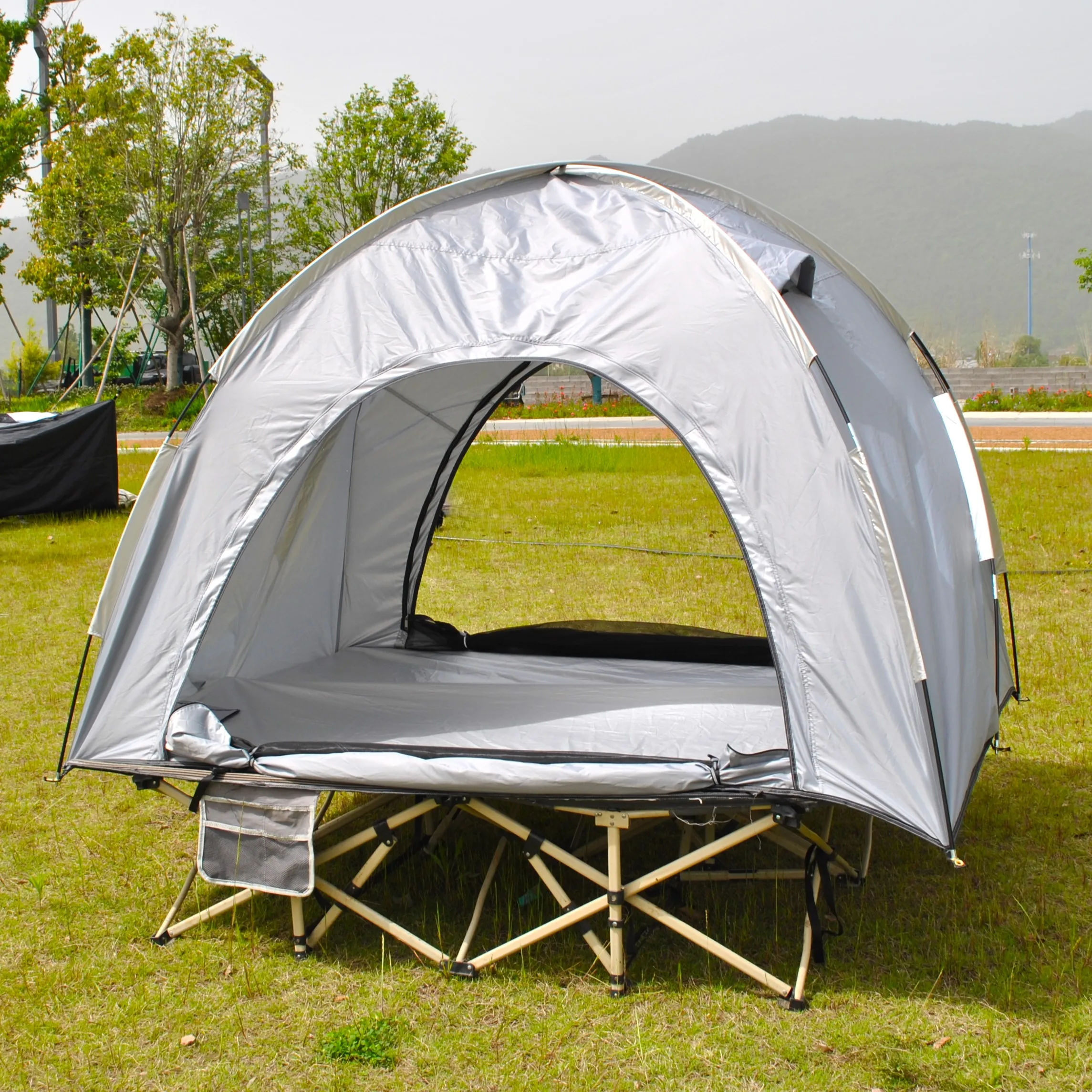 

Elevated Single Camping Tent - Durable Build, Simple Assembly,Big Two Door Ventilation, Great View & Easy Clean,Excluding bed