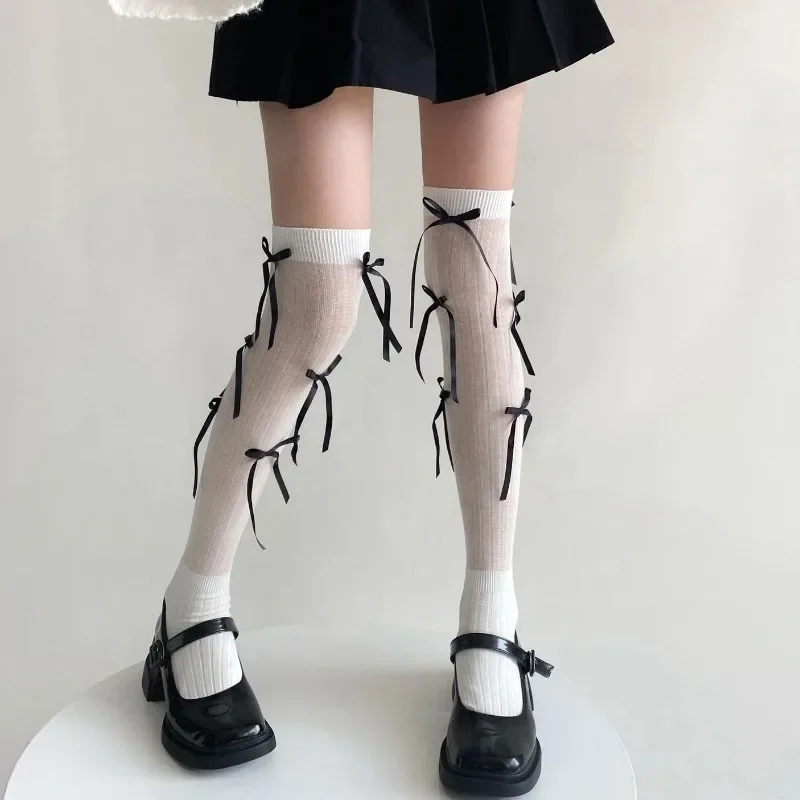 Kawaii Bowknot جوارب طويلة إلى الركب الفخذ العليا جوارب لطيف الجوارب الطويلة جوارب النساء لوليتا JK النمط الياباني الفخذ العليا جورب جديد