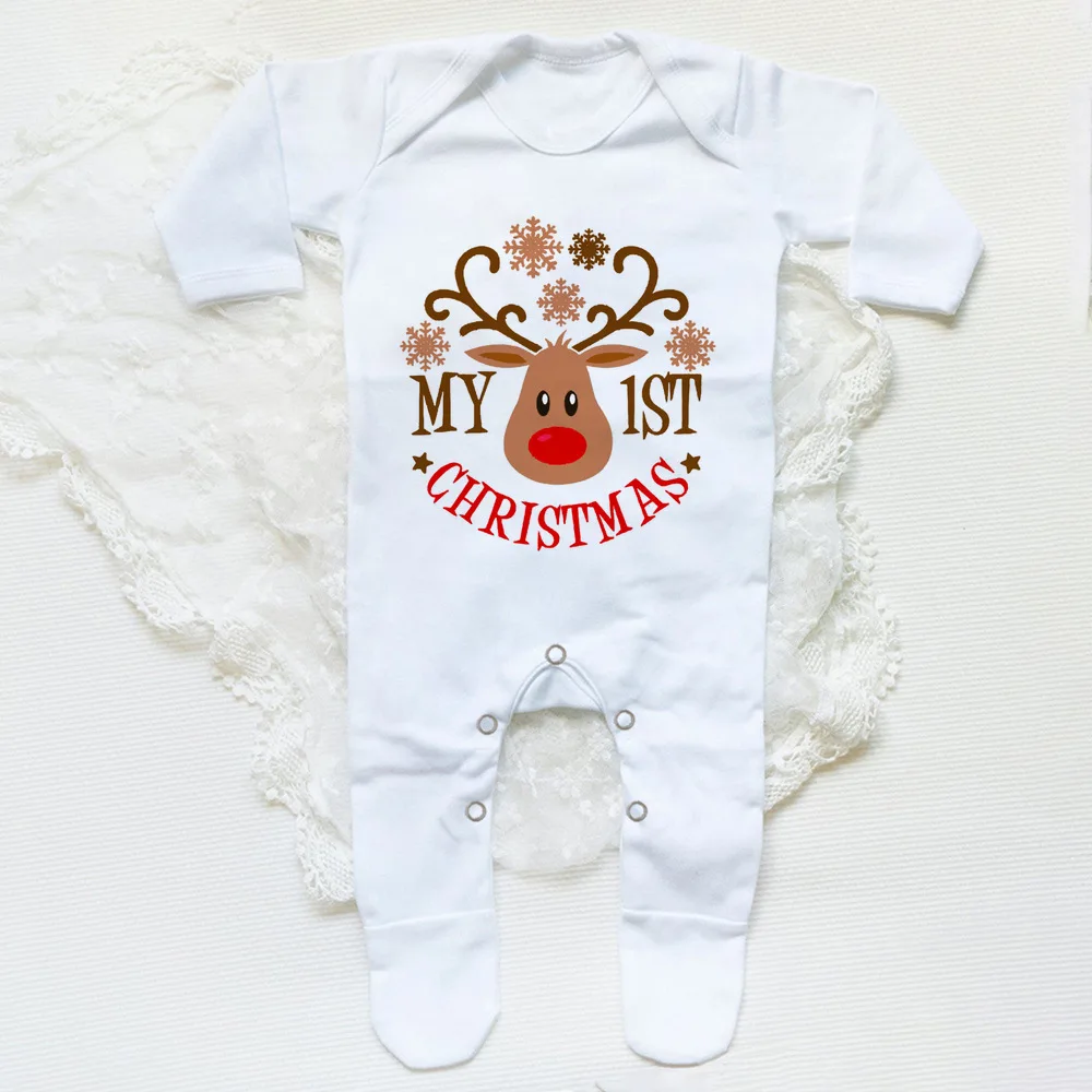 My 1st Christmas print Baby Babygrow Sleepsuit Bodysuit Newborn Coming Home Hospital Outfit Xmas Party Infant Long Sleeve Romper