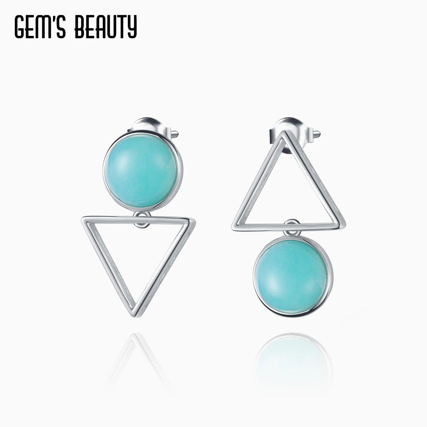 

Gem's Beauty 925 Sterling Silver Round Natural Amazonite With Plating 925 Silver Color Geometry For Women Fine Jewelry