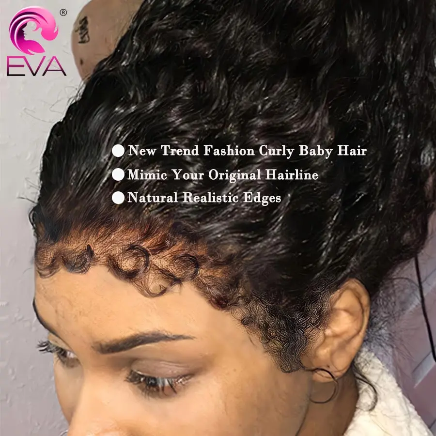 Eva Hair Curly Baby Hair Wigs 4C Edges Hairline Lace Wig 13x6 Lace Frontal Wigs For Women Lace Front Human Hair Wigs Pre Plucked