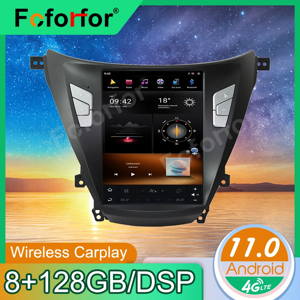 

GPS Navigation Android11 Multimedia Head Unit 8+128G For Hyundai Elantra 2016-2018 Tesla Style Car Auto Stereo Radio Player DSP