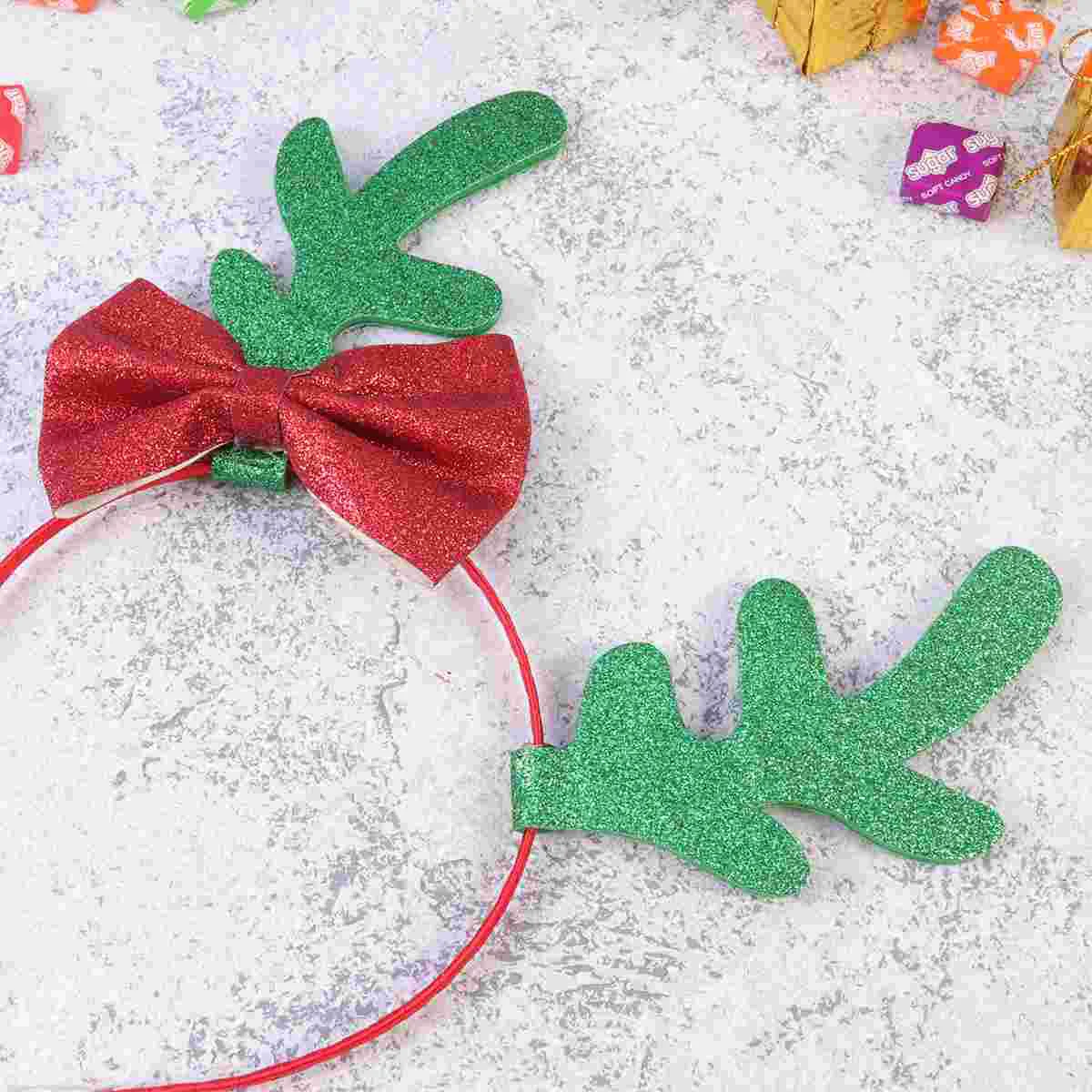 2PCS Christmas Flocking Antler Headband Decorative Glitter Bowknot Hair for Party Children (Golden) Glitter hair hoop