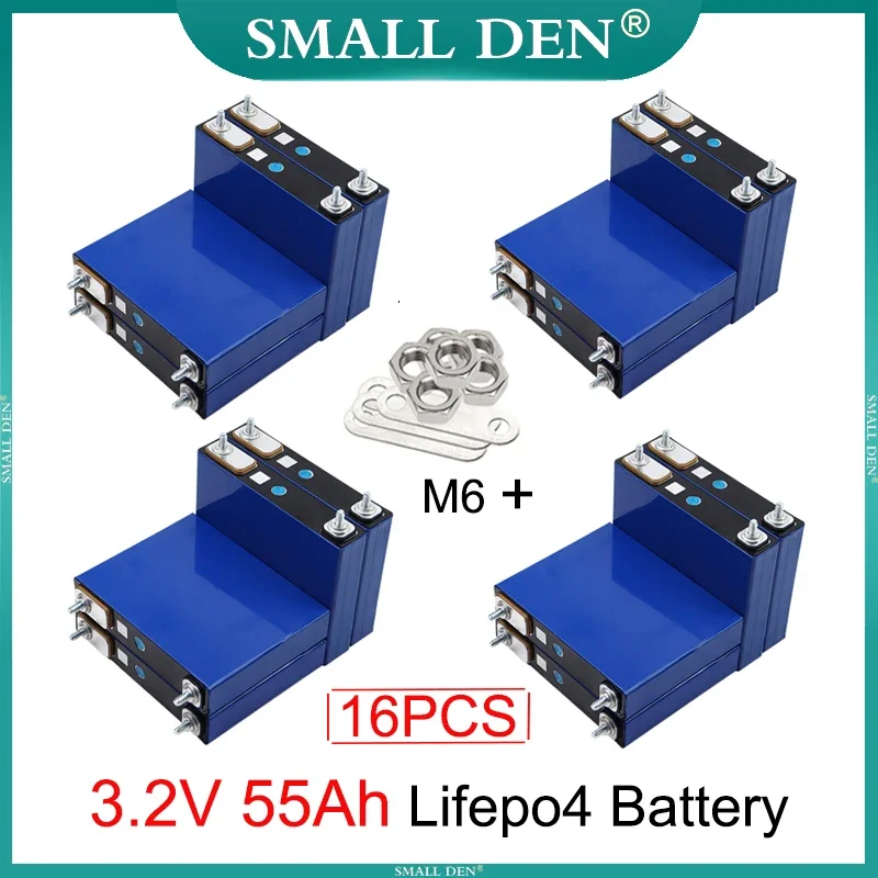 16PCS New 3.2V 55Ah LiFePO4 Battery 55000mAh 3C Discharge diy 12v 24v E-vehicle boat tricycle Inverter Solar spare Power supply