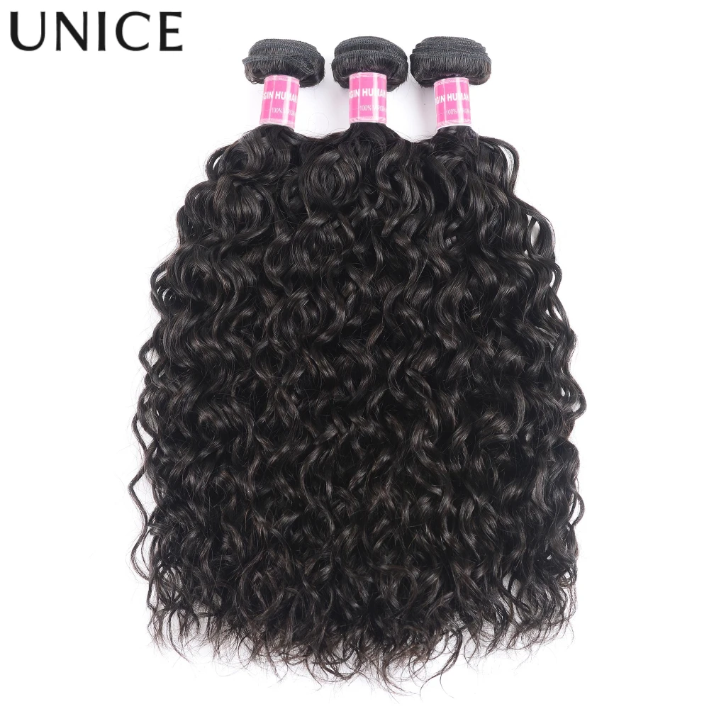 UNICE Natural Black Water Wave Bundles 1/3 PCS 100% Human Hair Bundles Sew In Weaves 100Grams Per Bundle Hair Extensio