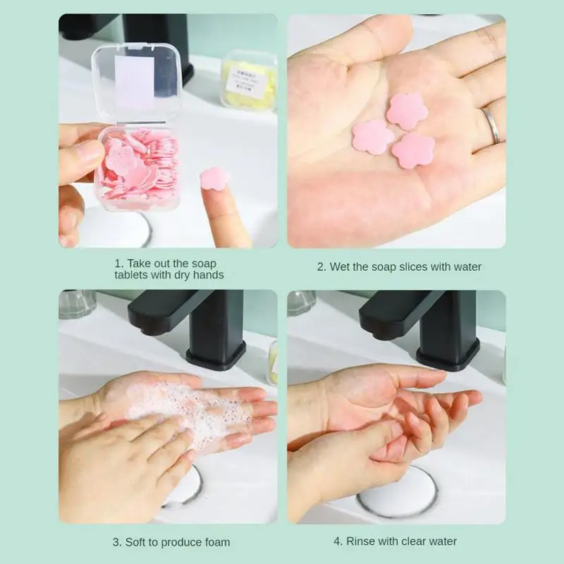 1/3/5PCS Box Portable Hand Washing Toilet Soap Slice Disposable Petal Soaps Flakes Skin Friendly Fresh Soap Paper Household