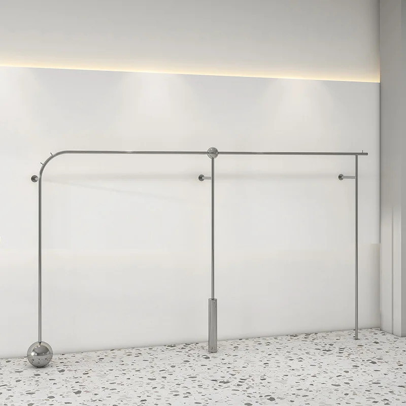 Clothing store stainless steel brushed display stand children's men's and women's clothing on the wall clothes hanging rod