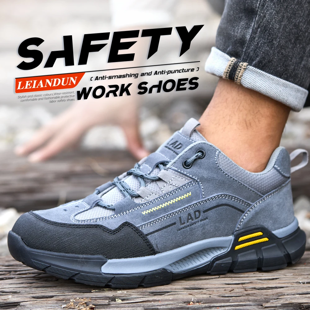 LEIANDUN Men's Safety Shoes Puncture-Proof, Anti-smashing Steel Toe Work Shoes with Durable Rubber Sole, All-Season Comfort