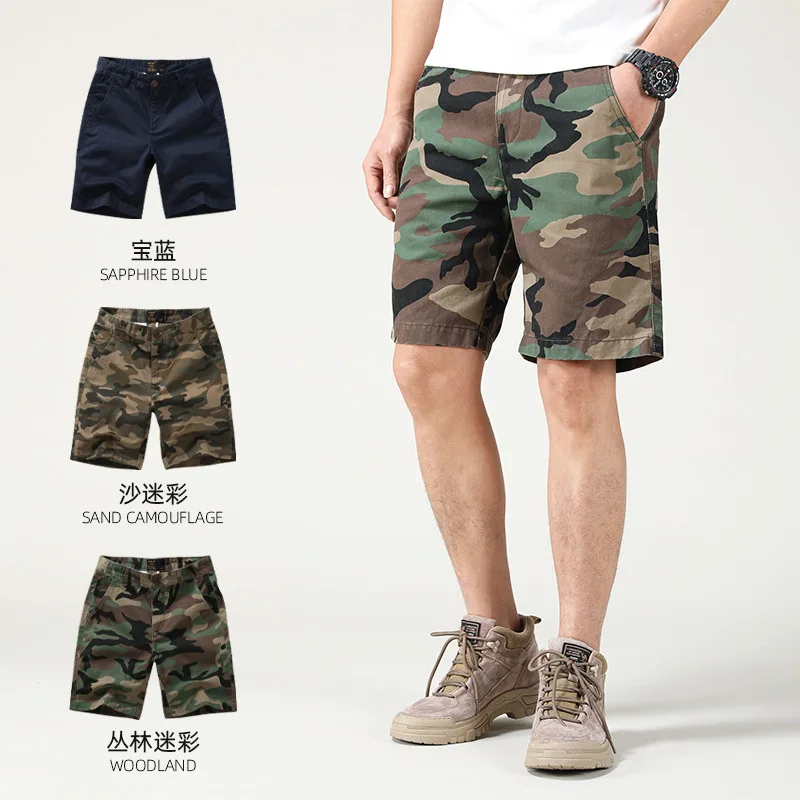 

New Summer Casual Cargo Shorts Men's Camouflage Elastic Waist Cotton Loose Pockets Hiking Outdoor Exercise Tactical Pants