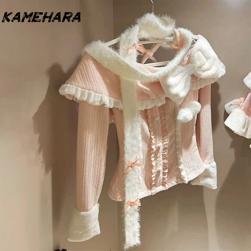 KAMEHARA الحلو لطيف القوس طوق الدوبامين الغلاف الجوي الرغبة النقية التخسيس الأعلى خمر لوليتا نصف الكشكشة تنورة Y2k قطعتين مجموعة #4