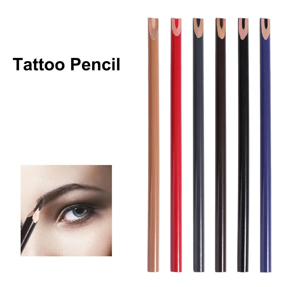 6 Colors Wooden Eyebrow Pencil Black Brown Red Blue Eye Brow Tint Lip Liner Long-lasting Microblading Marker Pen Makeup Tool