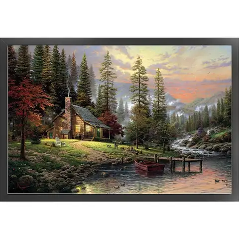 Full Embroidery Cotton Thread 18CT Printed Lakeside Hut Cross Stitch Kit 60x40cm